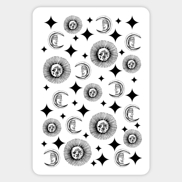 Night and Day | Vintage Sun and Moon Pattern Sticker by Annalaven